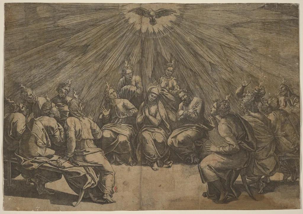 Pentecost, by Gian Jacopo Caraglio, ink, 1535