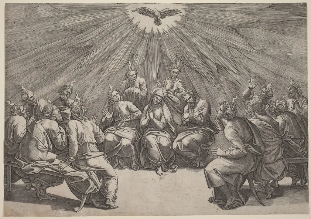 Pentecost, by Gian Jacopo Caraglio, ink, 1535