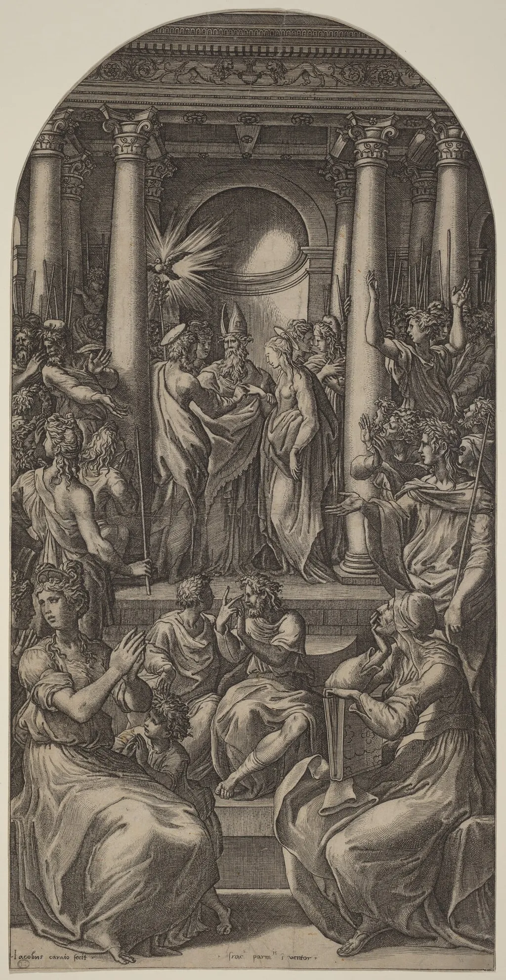 The Marriage of the Virgin, by Gian Jacopo Caraglio, ink, 1526