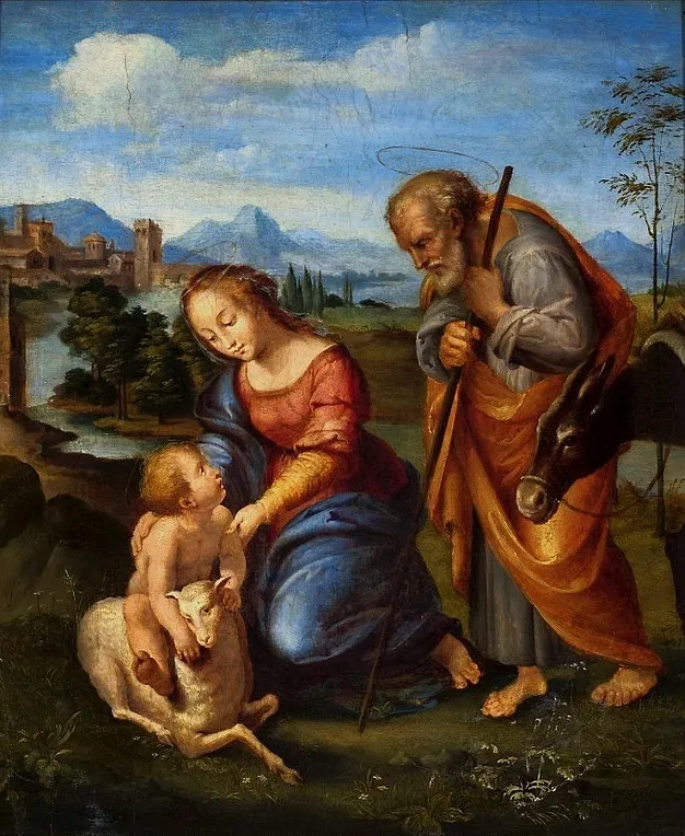 Holy Family with a lamb, by Gianfrancesco Penni, oil, 1518