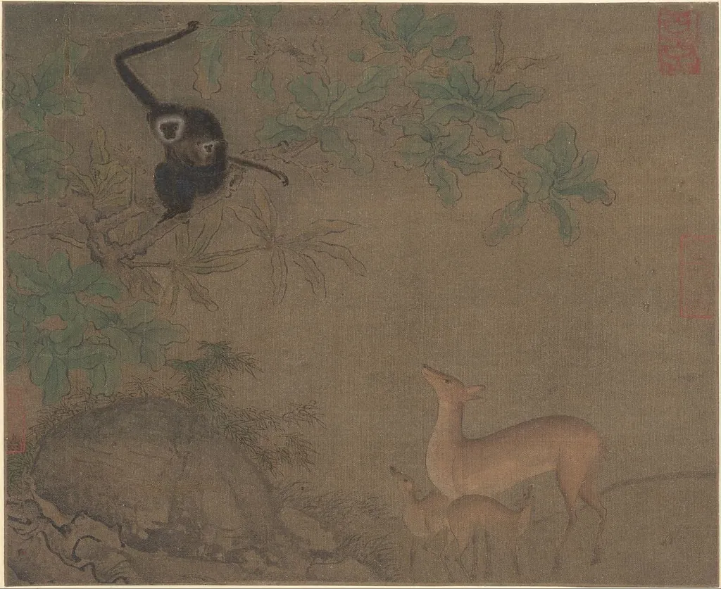 南宋 佚名 猿鹿圖 冊頁|Gibbons and Deer, ink, 1239