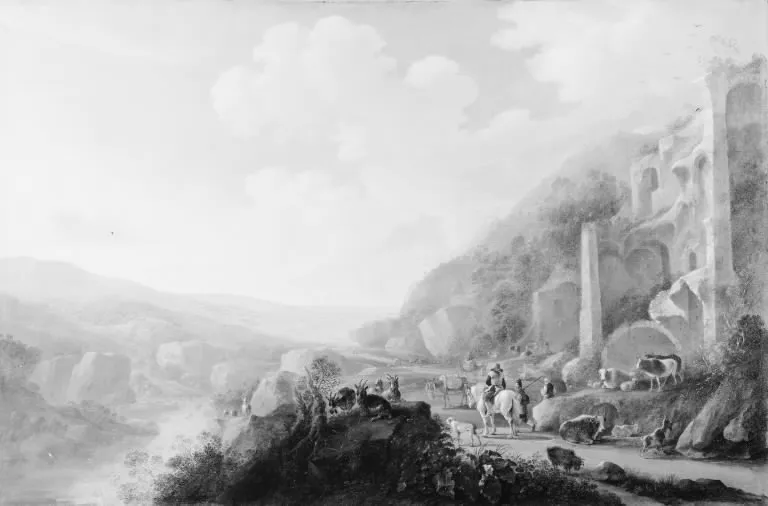 Mountain Landscape, by Gijsbert d'Hondecoeter, oil, 1648