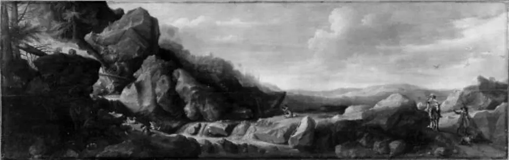 Rocky landscape with falcons hunters (Allegory on the hunt), by Gijsbert d'Hondecoeter
