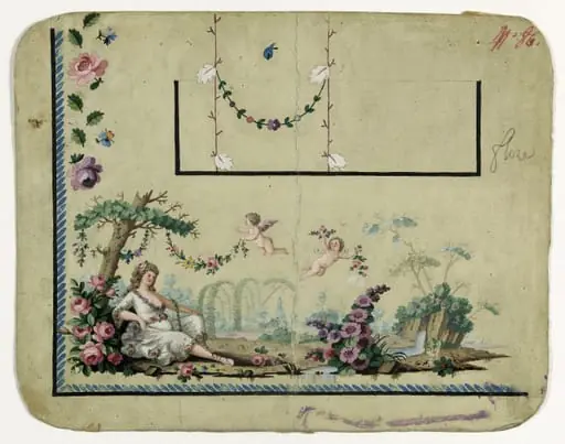Gilet décor la déesse Flore dans un paysage, projets de broderies de gilet, XVIIIème siècle