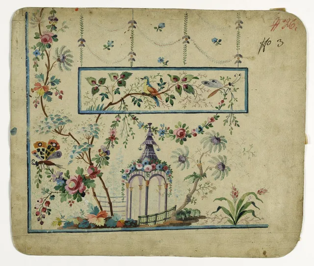 Gilet décor pagode, projets de broderies de gilet, XVIIIème siècle