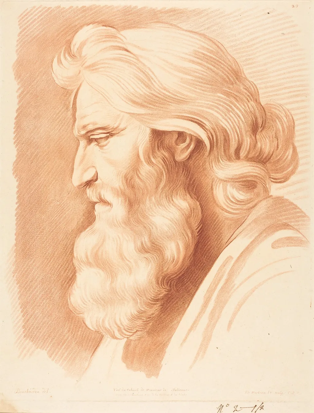 Head of a Venerable Man, by Gilles-Antoine Demarteau, chalk, 1776