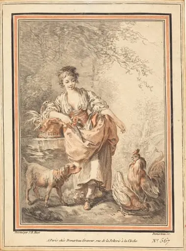 Woman Feeding Chickens, by Gilles-Antoine Demarteau