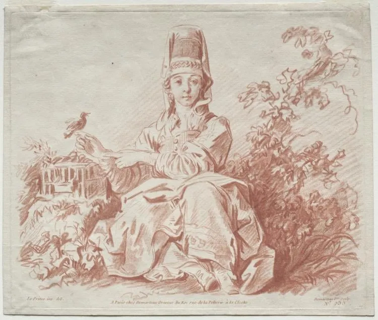 Young Girl Holding a Bird, by Gilles Demarteau, 1704
