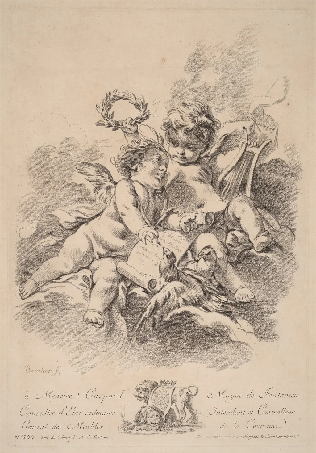 Allegory of Music with Two Cherubs and Doves (100), by Gilles Demarteau the Elder, chalk, 1749