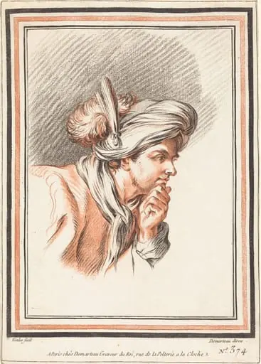 Head of a Man Wearing a Plumed Turban, by Gilles Demarteau the Elder