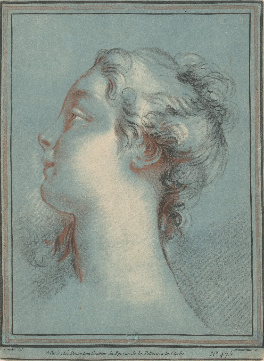 Head of a Young Woman Facing Left, by Gilles Demarteau the Elder, chalk, 1774