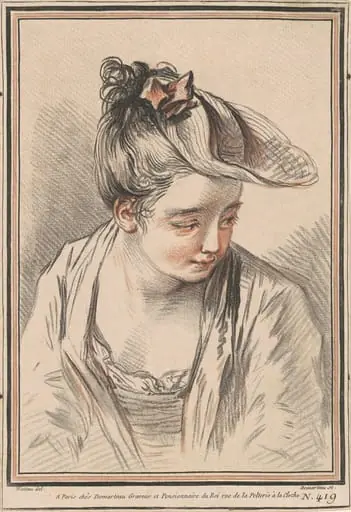 Head of a Young Woman Wearing a Hat, by Gilles Demarteau the Elder