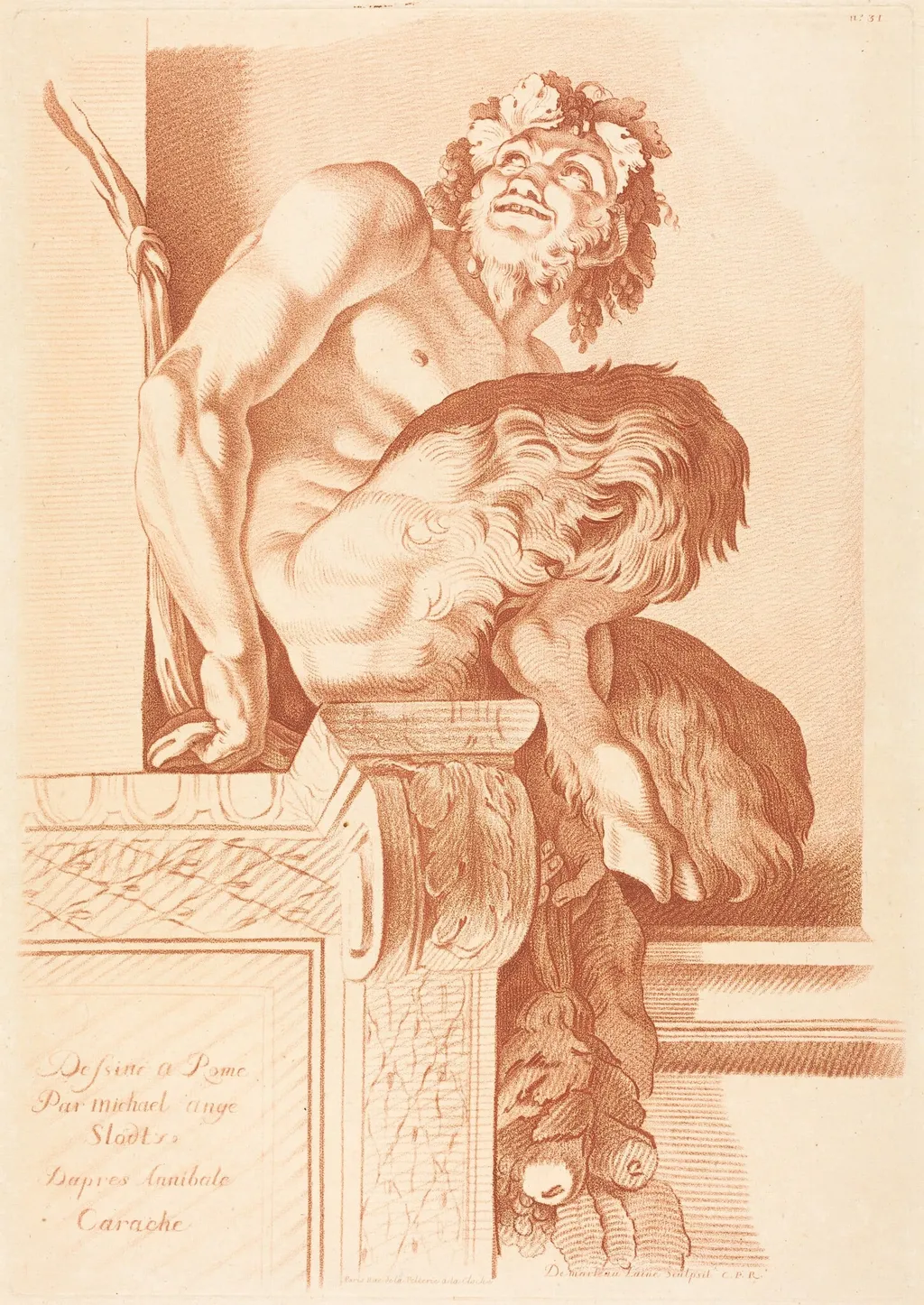 Satyr, by Gilles Demarteau the Elder, chalk, 1749