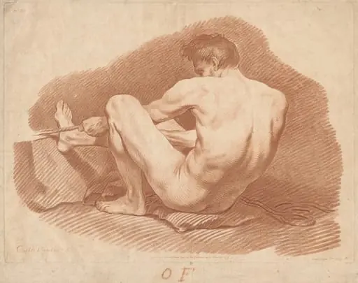 Seated Nude Man, Seen from Behind, Pulling a Rope, by Gilles Demarteau the Elder