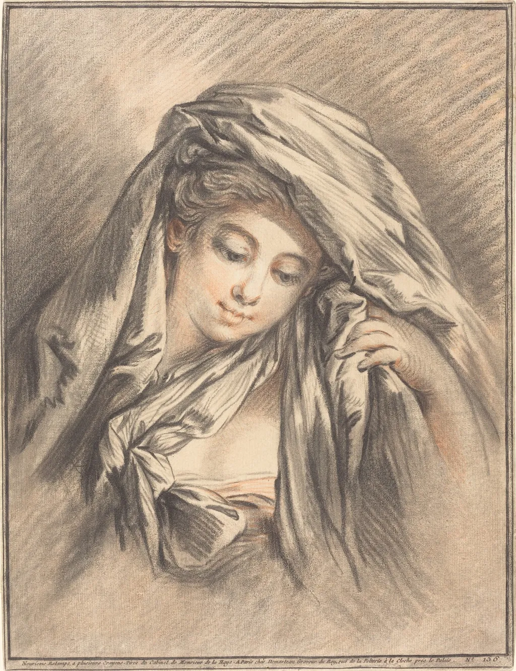 Young Woman with Her Head Covered, by Gilles Demarteau the Elder, chalk, 1767