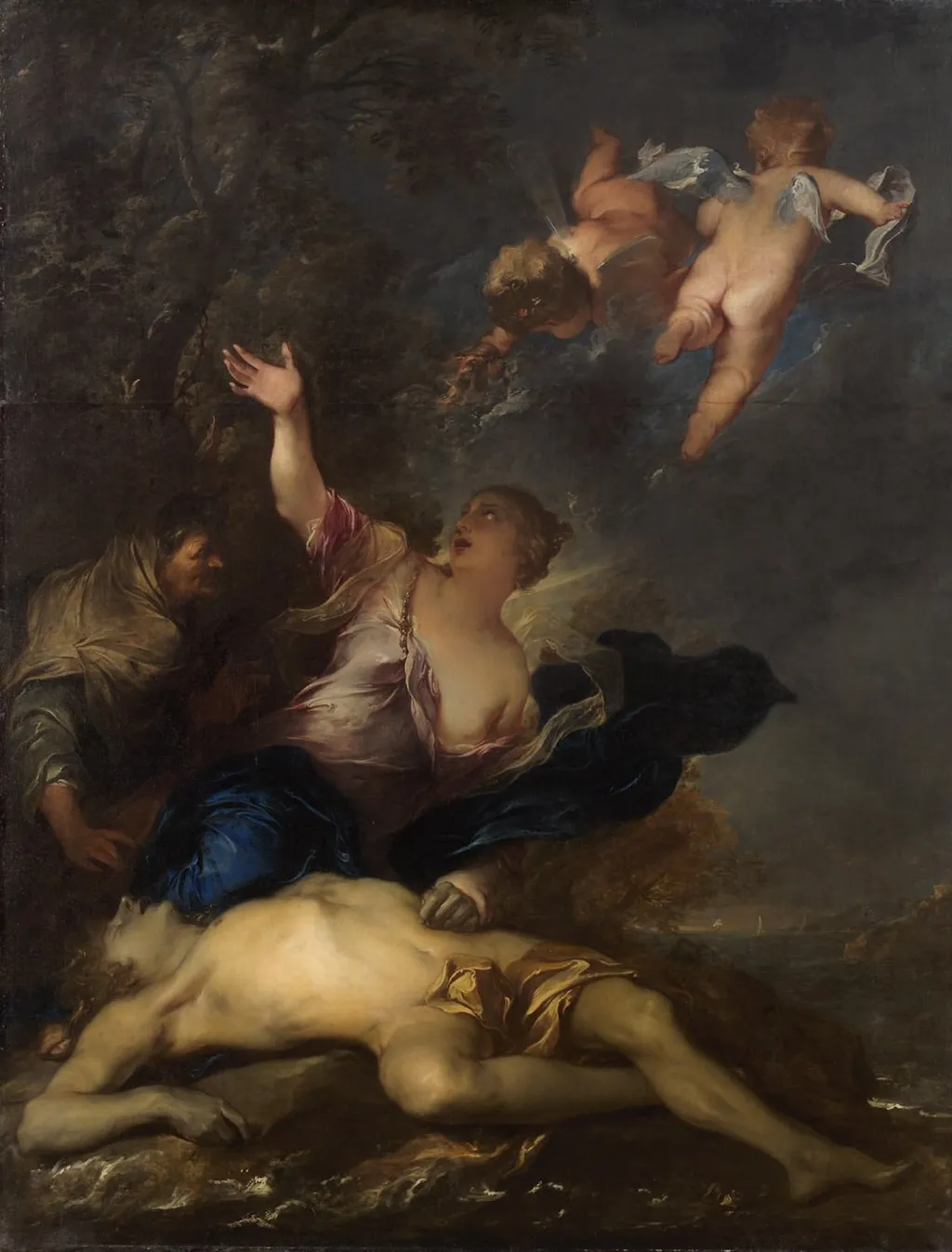 Hero mourns the dead Leander, by Gillis Backereel, unspecified, 1640