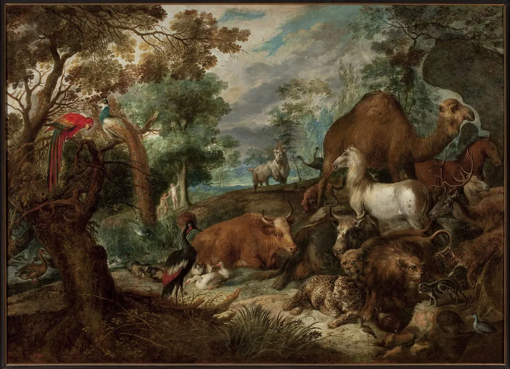 Paradise, by Gillis d'Hondecoeter, oil, 1616