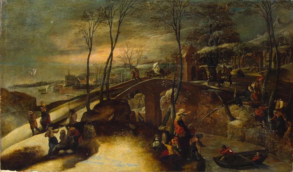 Landscape with the Flight into Egypt, by Gillis Mostaert, oil, 1550
