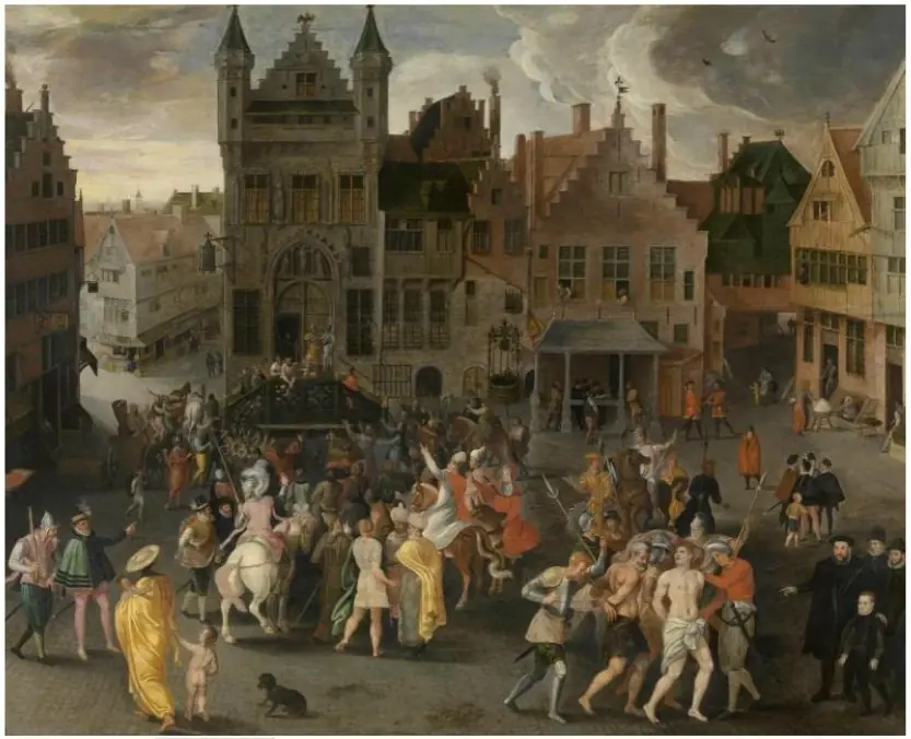 Passion Play on the Grote Markt in Antwerp, by Gillis Mostaert