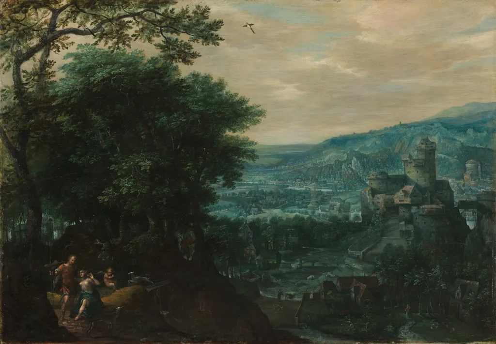 Landscape with Venus and Adonis, by Gillis van Coninxloo, oil, 1590
