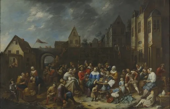 Village fête, by Gillis van Tilborgh, oil, 1670