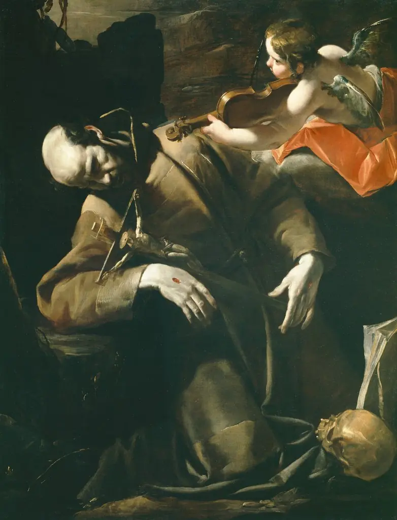 St. Francis of Assisi in Ecstasy before a Cherub with a Violin, by Gioacchino Assereto