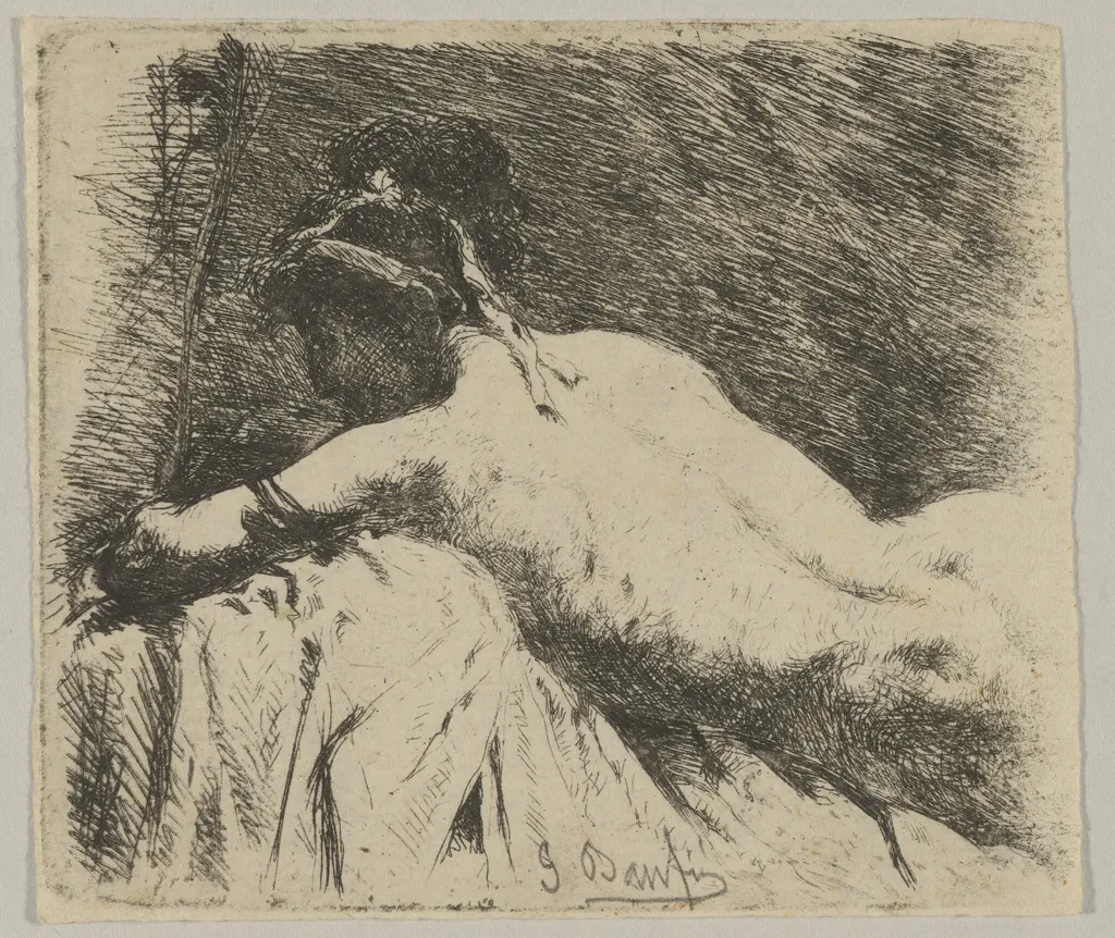 Reclining Female Nude, by Gioacchino Banfi, ink, 1878