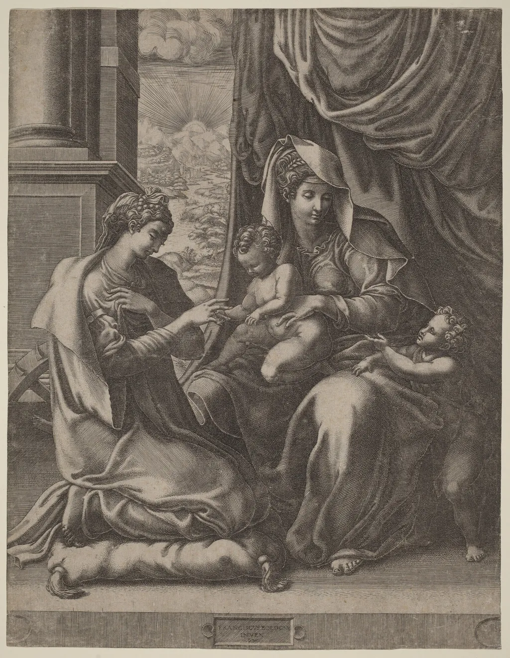 The Mystic Marriage of Saint Catherine, by Giorgio Ghisi, ink, 1555