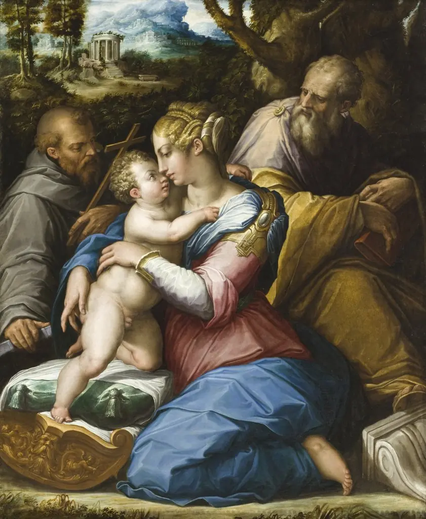Holy Family with Saint Francis in a Landscape, by Giorgio Vasari