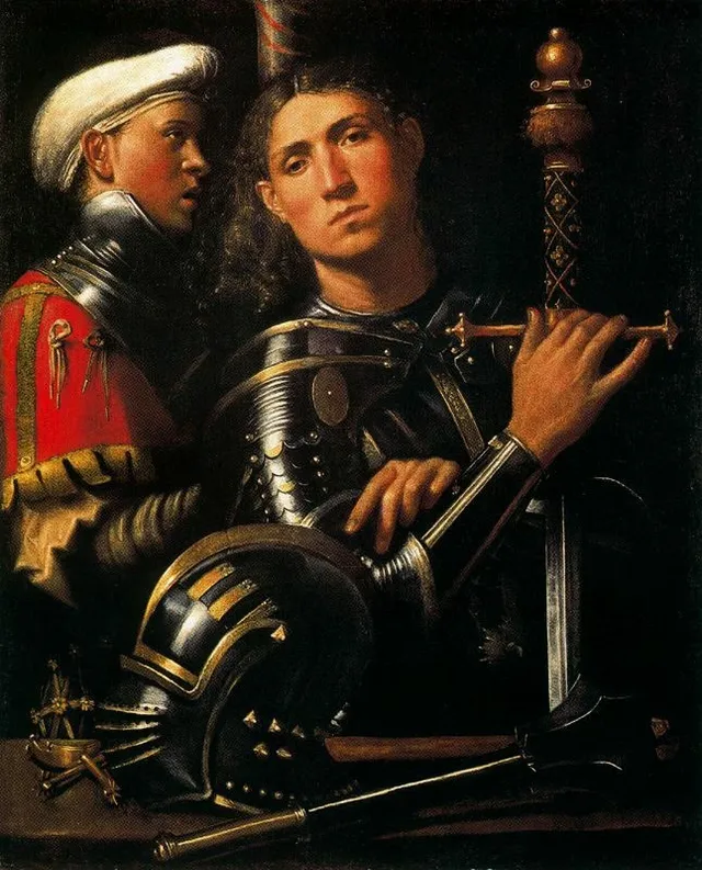 Portrait of a soldier with his squire