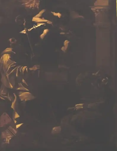 Sfântul Francisc și Sfântul Benedict ascultând un înger muzicant, by Giovani Francesco Barbieri