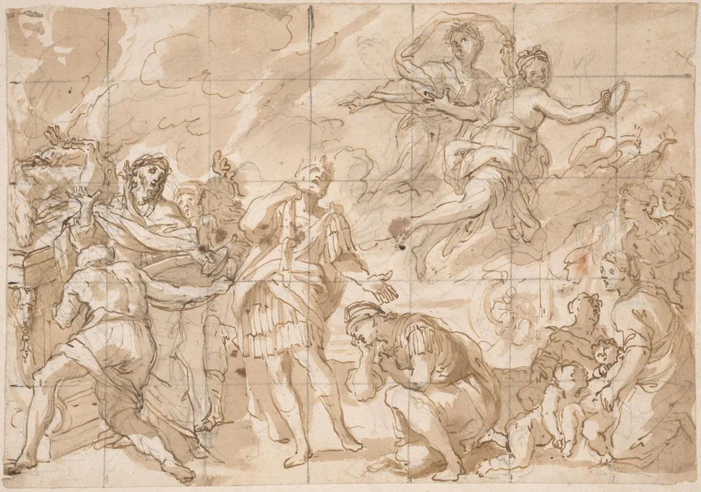 The Sacrifice of Iphigenia, by Giovanni Andrea Carlone, chalk, 1674