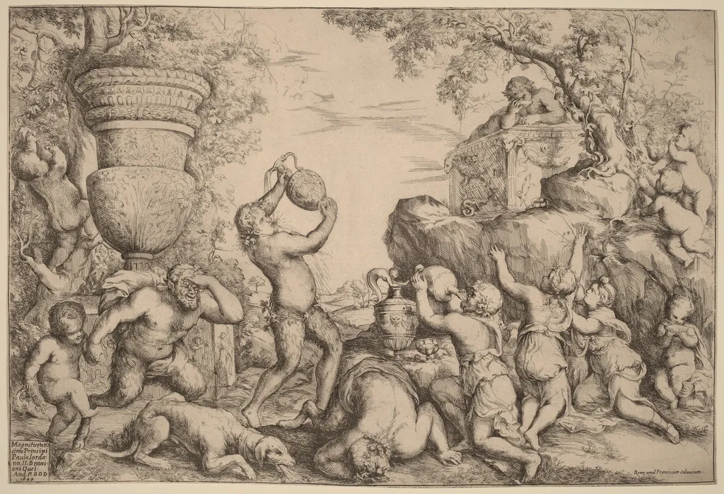 Bacchanal, by Giovanni Andrea Podestà, ink, 1640