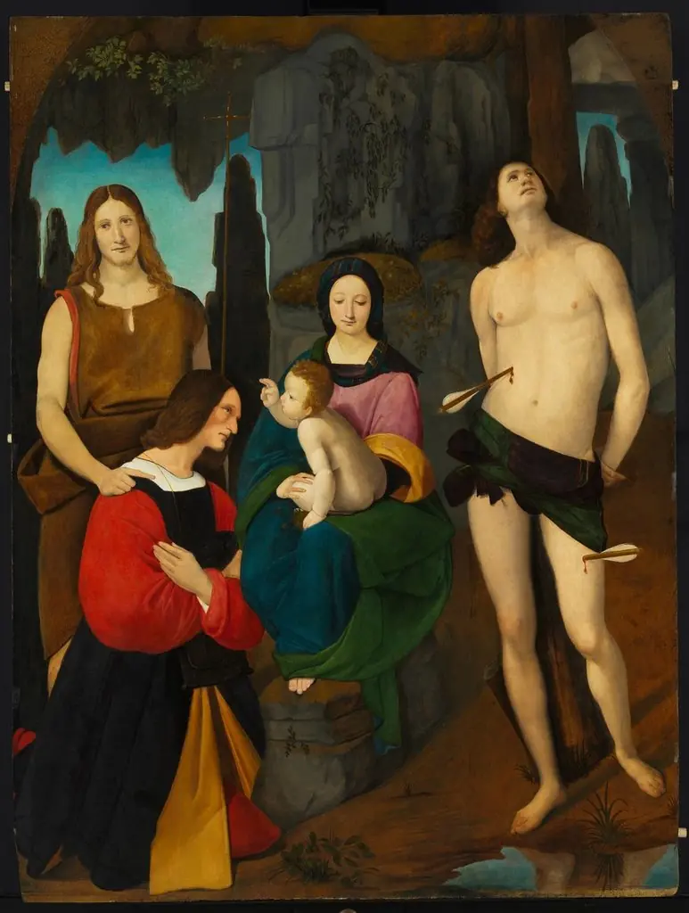 Madonna and Child with Saint John the Baptist, Saint Sebastian and Donor Bassiano Da Ponte, by Giovanni Antonio Boltraffio