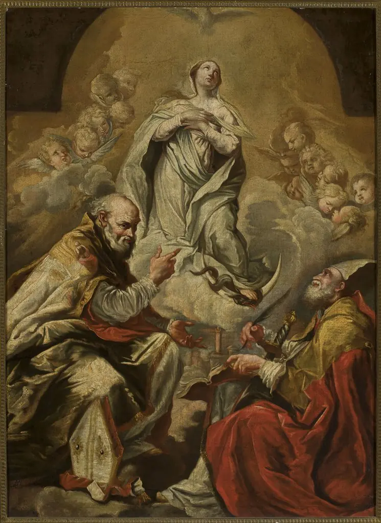Adoration of Virgin Mary by St. Petronius and Dionysius the Areopagite, by Giovanni Antonio Burrini