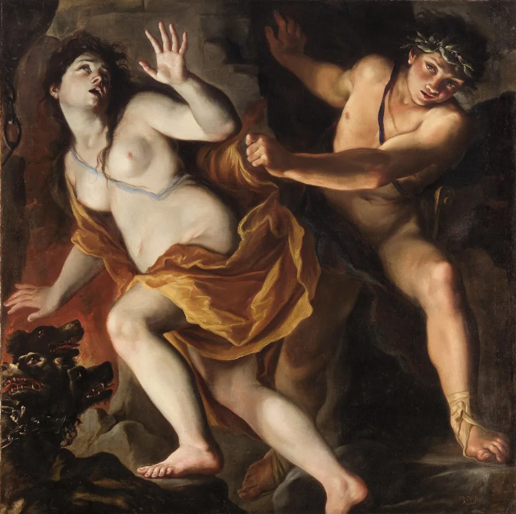 Orpheus and Eurydike, by Giovanni Antonio Burrini, oil, 1700