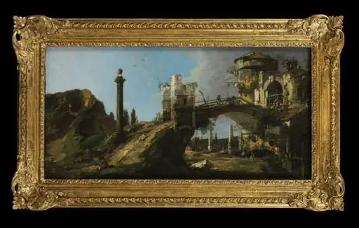 Capriccio: Ruined Bridge with Figures, by Giovanni Antonio Canaletto