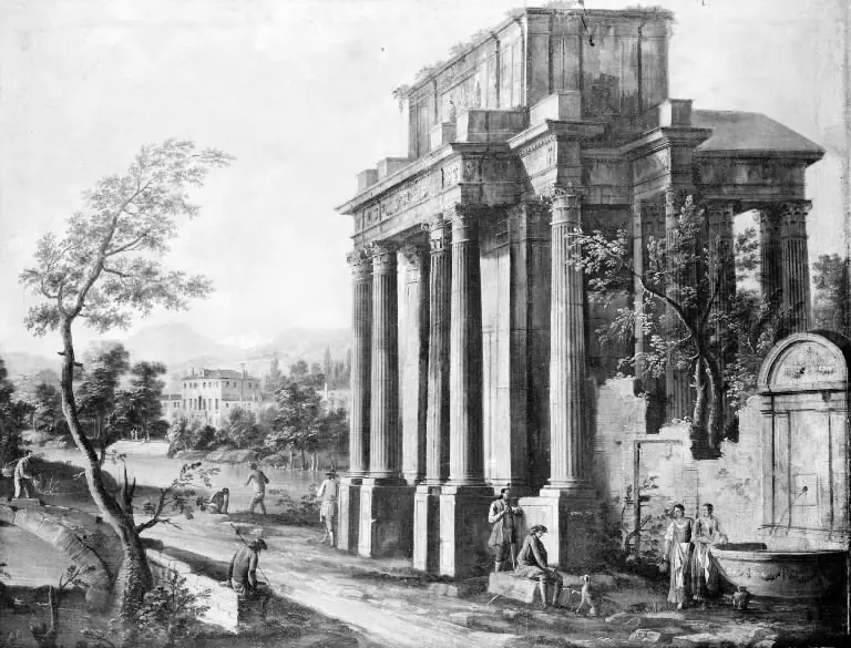 Architectural Study with Columns and a Fountain, by Giovanni Antonio Cesari
