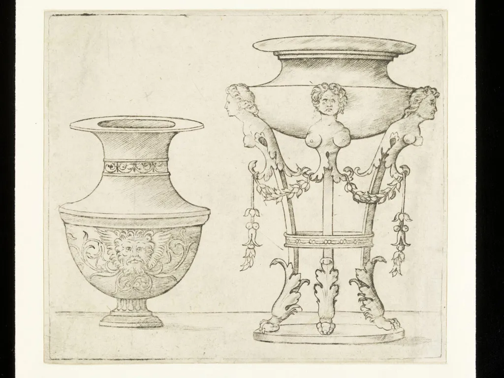 A vase and a tripod, by Giovanni Antonio da Brescia, 1515