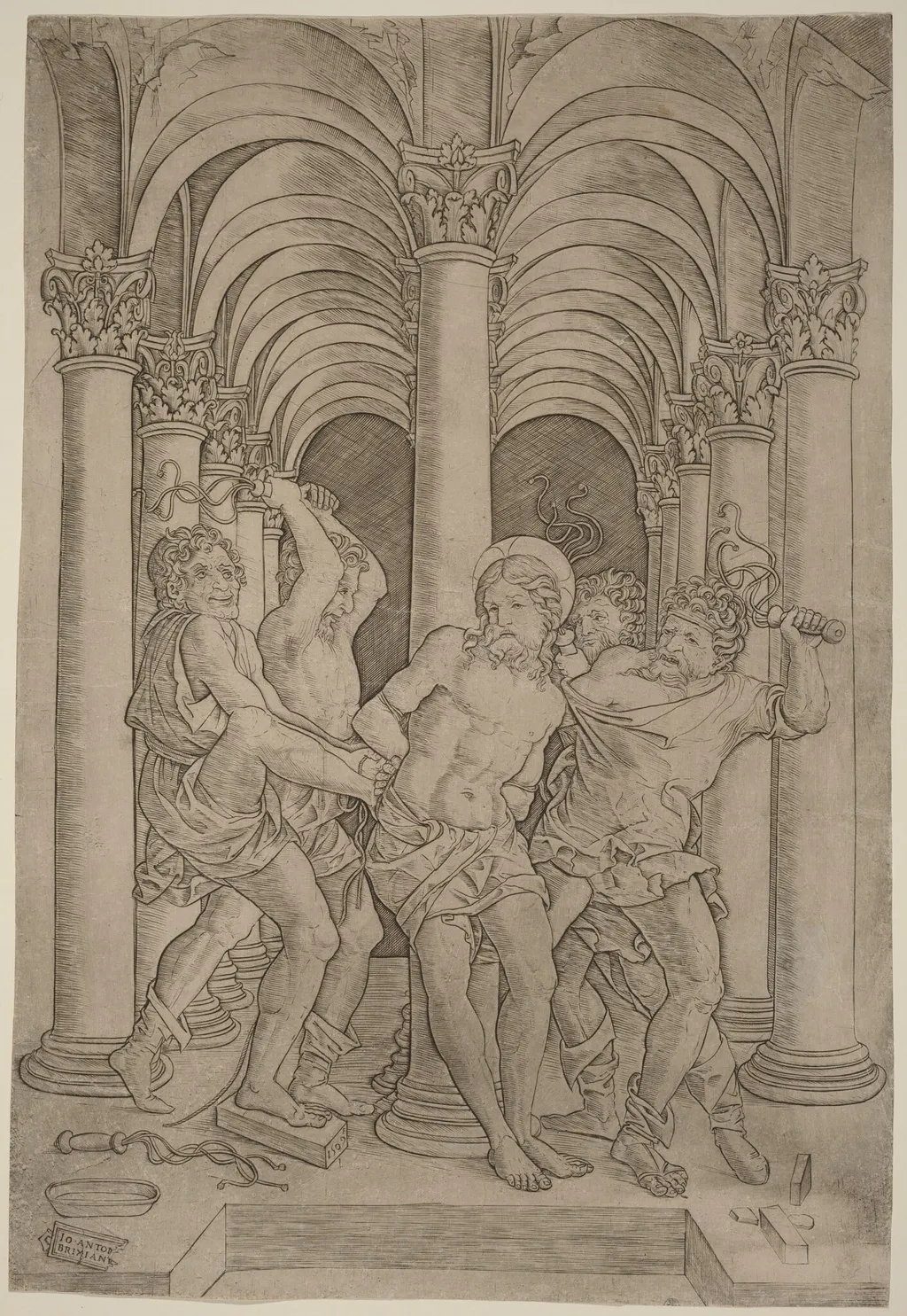 Flagellation, by Giovanni Antonio da Brescia, ink, 1509