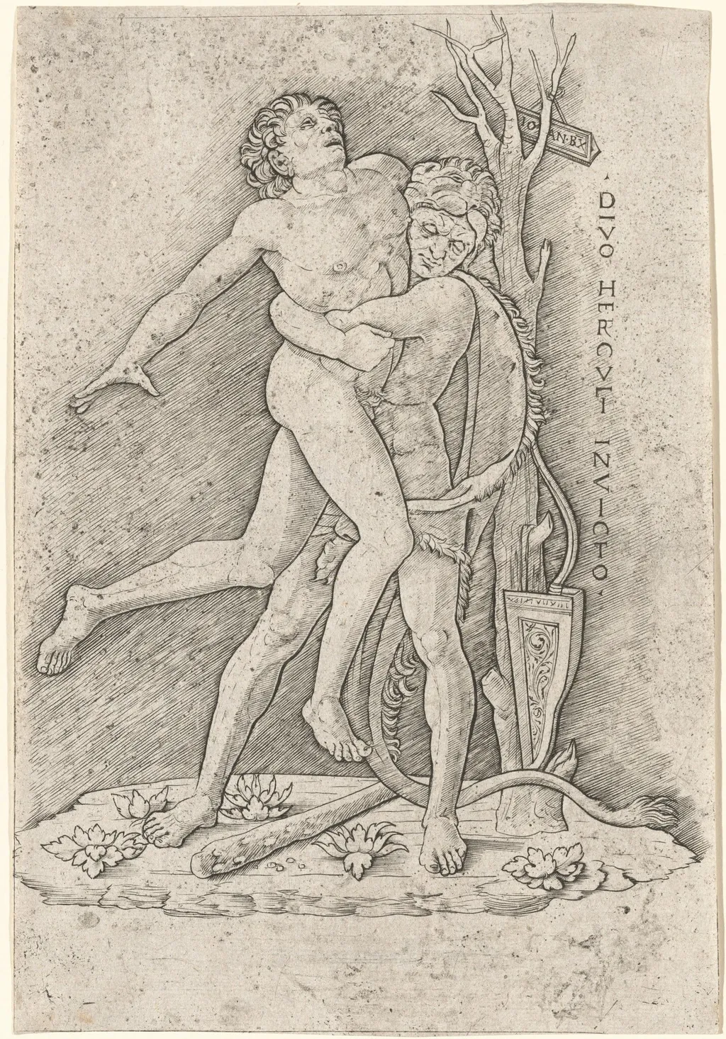 Hercules and Antaeus, by Giovanni Antonio da Brescia, ink, 1507