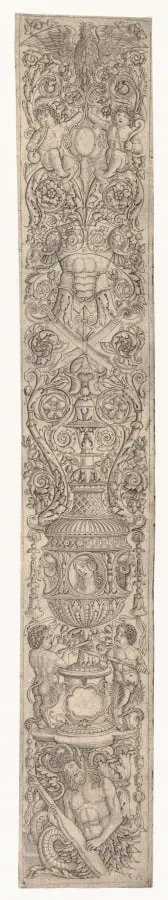 Ornament Panel: Triton and Two Infant Satyrs, by Giovanni Antonio da Brescia, 1510