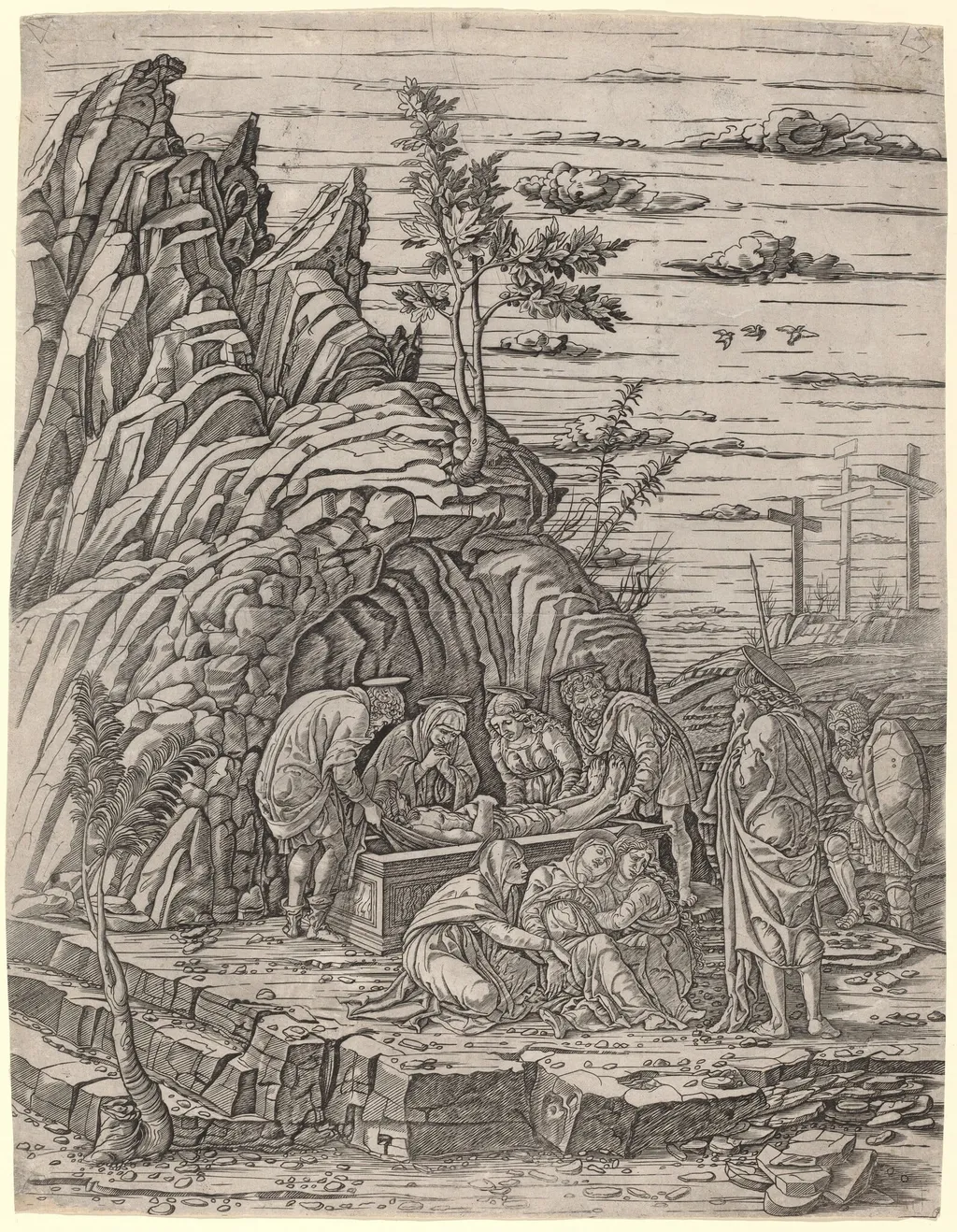 The Entombment with Three Birds, by Giovanni Antonio da Brescia, ink, 1502