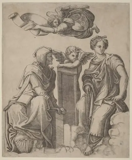 Two Sibyls and an Angel, by Giovanni Antonio da Brescia
