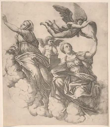 Two Sibyls and an Angel, by Giovanni Antonio da Brescia