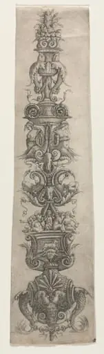 Upright Arabesque with Masks, Cupids and Nereids, by Giovanni Antonio da Brescia