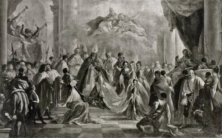 Krönung der Eleonora Magdalena von Pfalz-Neuburg zur Kaiserin, by Giovanni Antonio Pellegrini, unspecified, 1708