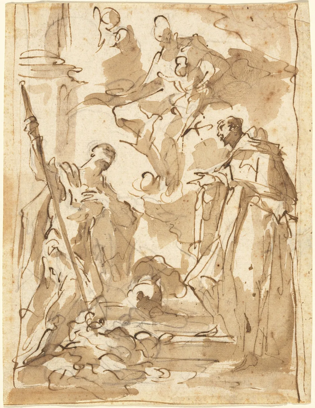 The Madonna and Child in Glory with Saint Theodore and a Monastic Saint, by Giovanni Antonio Pellegrini, chalk, 1715