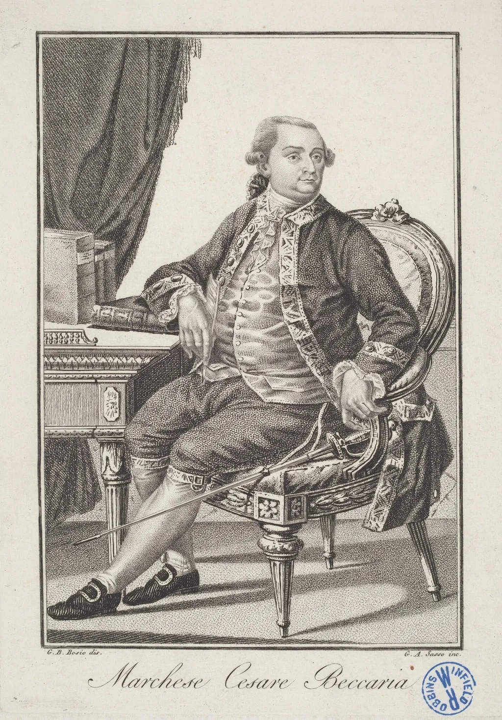 Marchese Cesare Beccaria, by Giovanni Antonio Sasso, ink, 1816
