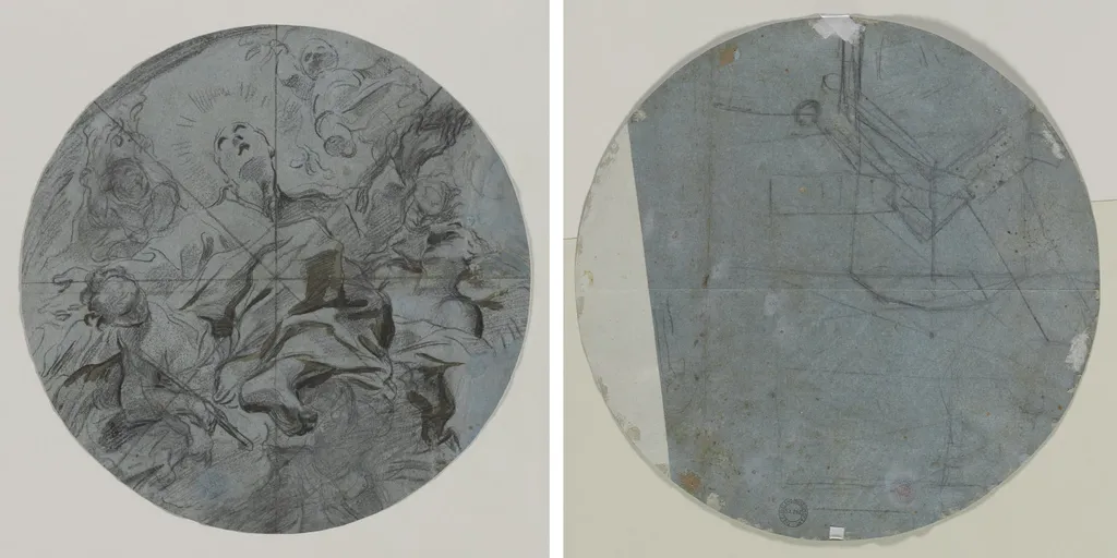 Apotheosis of a Saint (recto); Architectural Sketch(?) (verso), by Giovanni Battista Benaschi, 1674